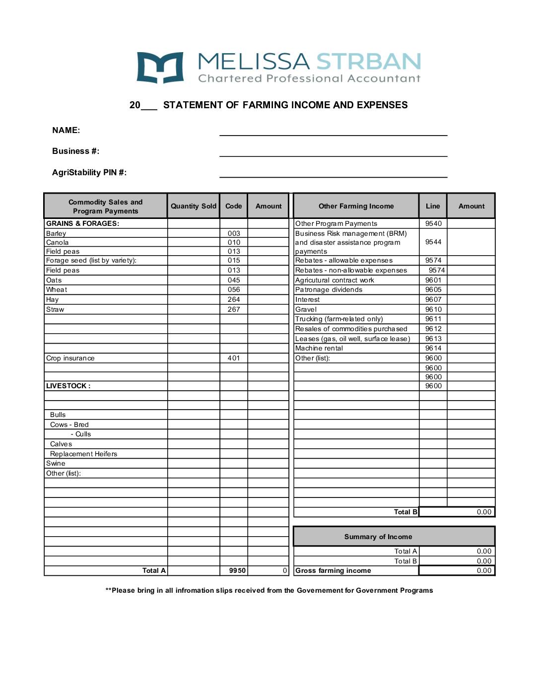 Statement of Farming Income T1163