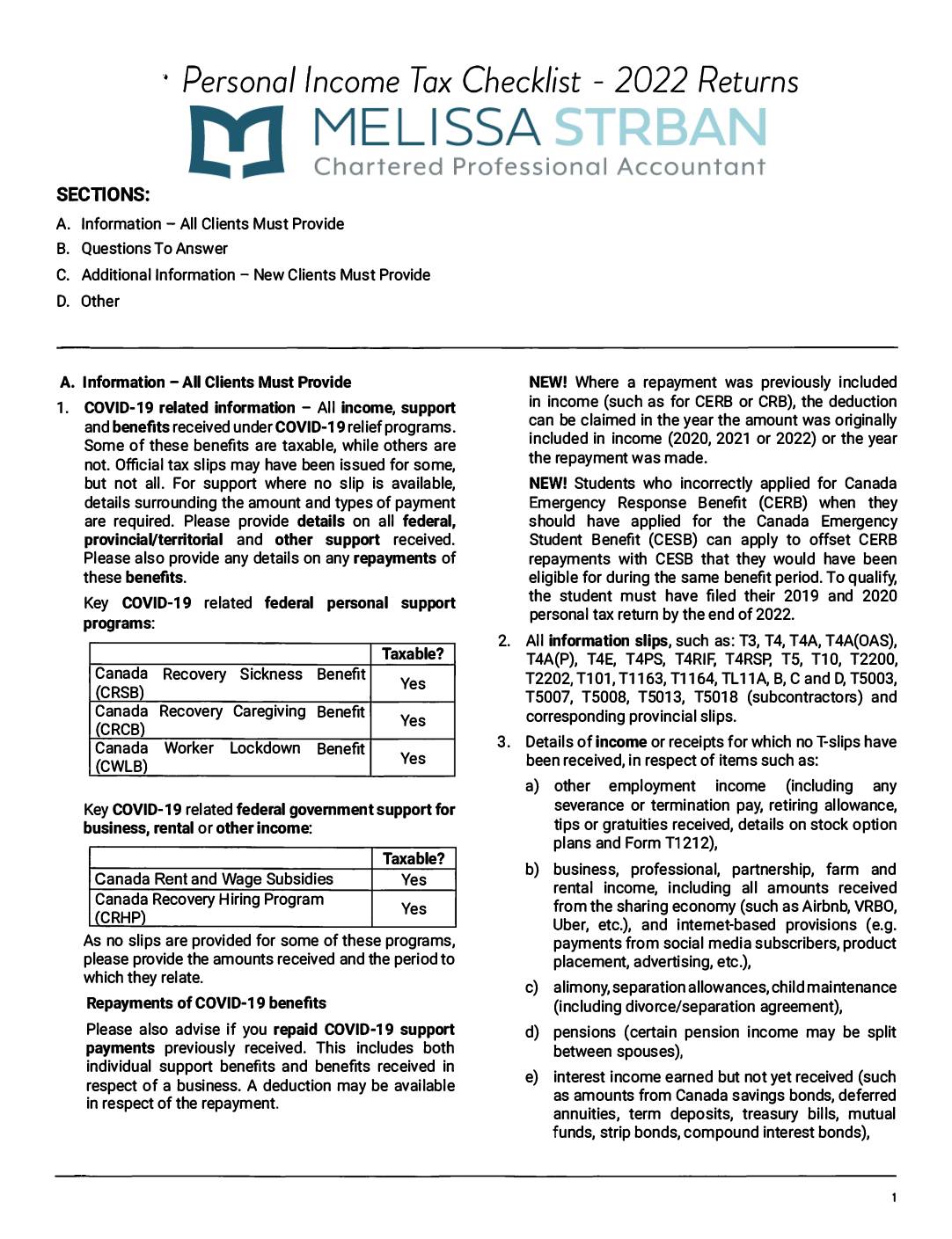 2022 Personal Tax Checklist